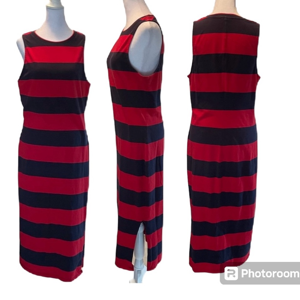 a.n.d. eawy Red & Navy Blue Sleeveless Midi Dress with 1 side Slit Size Small